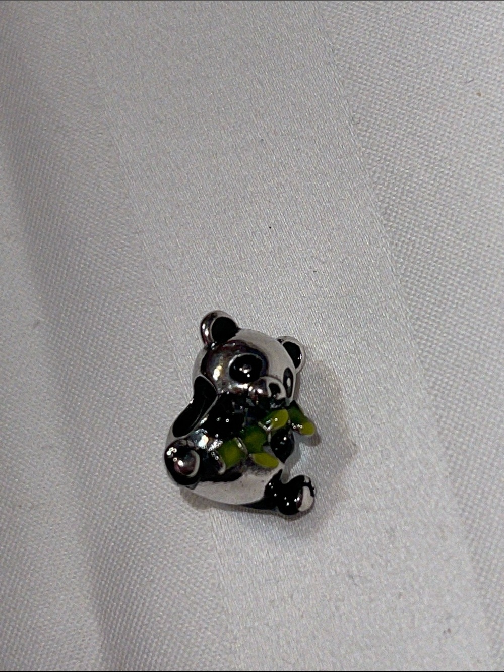 Sterling Silver Panda Charm Holding Green Bamboo - Picture 11 of 15